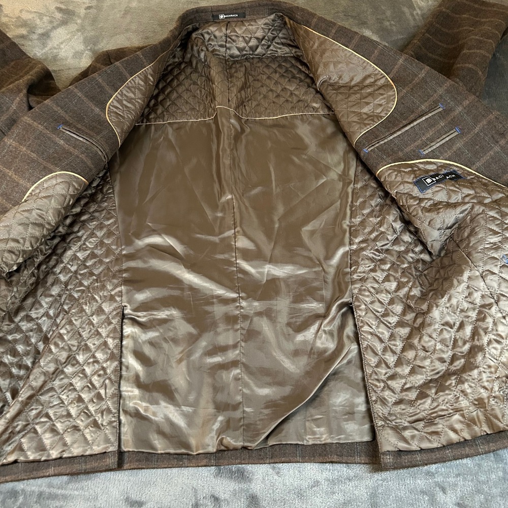 Bachrach Brown Plaid Two Button Blazer Business Casual Coat Jacket Mens 42R - Picture 8 of 15